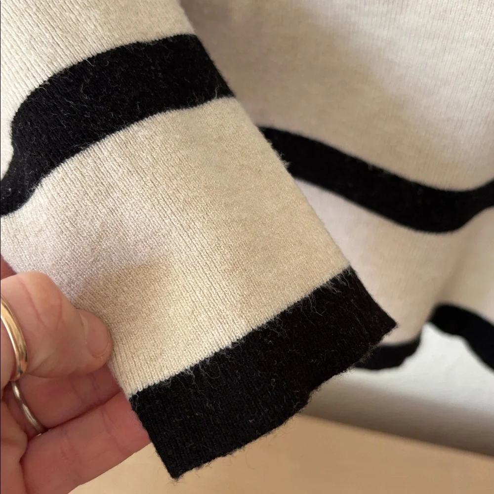 Zara Black and Cream Striped Polo Sweater with Heart Oatch